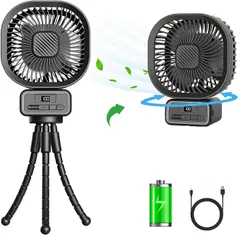 Ｄｒａｗｙｕｍｅ 左右270°自動首振り携帯扇風機 usb充電式 5000mAh 大風量 くねくねファン 小型扇風機 ミニ usb扇風機 1台5役 卓上/吊り下げ/手持ち/巻き付け 3段階風量調整 LEDディスプレイ 残量表示可能(ブラック)