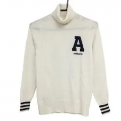 アディダス タートルネックセーター アイボリー×ネイビー ロゴ刺しゅう 袖口3ライン レディース S/P ゴルフウェア adidas