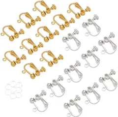 【人気商品】YFFSFDC イヤリングパーツ 20個入 丸玉タイプジュエリー イヤリング金具 ネジバネ式 ピアスパーツ DIY ハンドメイド 2色ゴールド+シルバーシリコンカバー付きアレルギー 対応可能