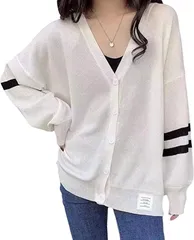 newNE ニューネ ニットカーディガン 薄手 ゆったり ライン柄 ベーシック 春 夏 サマーニット 大きい サイズ オフィス はおりもの 羽織もの ざっくり 袖長 長袖 3S-W05(ホワイト,  3XL)