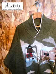 knosso's イヌイットモチーフ刺繍 クロスVネックセーター イタリア製 ヴィンテージ
