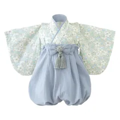 【新品】 [regalo] ベビー 袴 2ピース 70～90cm ロンパース 女の子 男の子 和装 フォーマル 赤ちゃん お宮参り 百日祝 初節句 (70, ペールサックス) 1