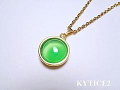N101天然石 ペンダント ネックレス グリーンオニキス12ｍｍ 金属色ゴールド