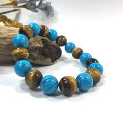 ターコイズ×タイガーアイ パワーストーン ブレスレット 12mm メンズ・レディース　男性・女性　数珠ブレス　開運 浄化  [18]
