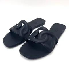 エルメス レザー サンダル 37 レディース ブラック×シルバー