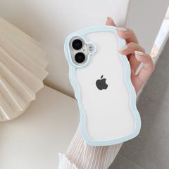 おしゃれ 韓国 可愛い TPUカバー 透明 薄型 クリア 軽量 耐衝撃 ケース スマホケース ワイヤレス充電対応 ストラップホール付き 16 アイフォン16 ケース iPhone 6.1インチ 対応 QLTYPRI - ライトブルー