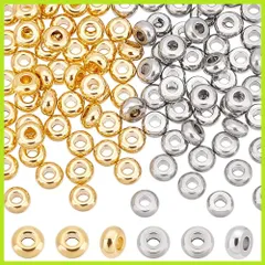 『大人気』フラットラウンドビーズ ビーズ スペーサービーズ ステンレス 金属ビーズ メタルビーズ 平型 ビーズチャームパーツ ロンデルビーズ ブレスレットネックレス用 円形 アクセサリーパーツ 4mm ジュエリー作り 2色 クラフト用品 約100個 手作り素材