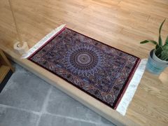 ペルシャ絨毯　ネイアブリシャム　ハイブリッド　カシャン産　玄関マット　レッド　90x60cm