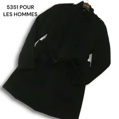 美品★ 5351 POUR LES HOMMES 5351プールオム 秋冬★ ウール スタンドカラー コート ベルト付き Sz.2 メンズ 紺 ネイビー