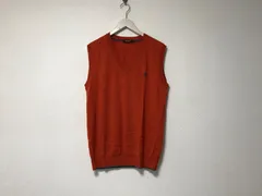 本物バーバリーブラックレーベルBURBERRY BLACKLABELウールニットVネックロゴ刺繍ベストジレメンズサーフアメカジミリタリーストリートスケーターワークビジネススーツモードゴルフドレス3オレンジL