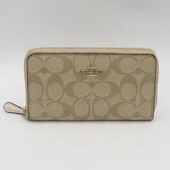 良品 コーチ レザー ベージュ シグネチャー柄 ゴールド金具 レディース長財布 KRH 2000000 NSK