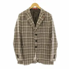 イザイア ISAIA SAILOR テーラードジャケット ブレザー チェック柄 ウール ラペルピン付き 48 茶 ブラウン 白 ホワイト 007950 /KUのサムネイル