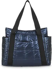 MT's SHOP トートバッグ レディース A4 大容量 軽量 光沢 キルティング ふわふわ サイドポケット 肩掛け 手提げ マザーズ 通勤 SH387( ネイビー)