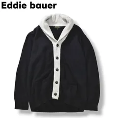 【美品】 【定番】 エディーバウアー Eddie bauer  ショールカラー コットン ニット セーター カーディガン  XL ネイビー グレー メンズ