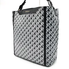 ✨良品✨ FURLA フルラ トートバッグ ハンドバッグ  ファンタジア 総柄 シルバー金具 ロゴ型押し A4収納 大容量 肩掛け シボレザー レディース グレー 灰色 ブラック 黒色