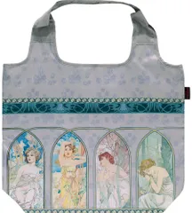 バッグ 名画クーラーエコバッグ（ミュシャ「時の流れ」） ゆうパケット 軽量 折り畳み 保冷 内ポケット マチ付 大容量 肩掛け 軽い ファスナー付 ギフト ショルダー かばん プレゼント ゴムバンド 買い物 バッグ ショッピングバッグ 贈り物 Lサイズ