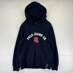 古着 ポロジーンズ POLO JEANS パーカー スウェット プルオーバー フーディ ロゴ刺繍 ワンポイントロゴ M  ネイビー メンズ