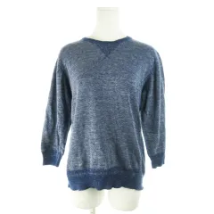 フリークスストア FREAKS STORE ニット セーター クルーネック 七分袖 麻 リネン コットン M 紺 ネイビー /AH4