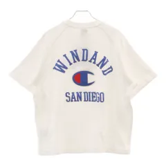CHAMPION (チャンピオン) ×WIND AND SEA ウィンダンシー ロゴ刺繍 クルーネック 半袖ラグランTシャツ カットソー ホワイト C8-Z356
