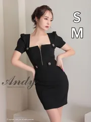 ブラック  [ON2805-RBL-2310]  ANDY/ アンディ/ ワンカラー/ フロントジップ/ 半袖/ 袖あり/ バックリボン/ タイト/ ミニドレス/ キャバドレス ワンピース   dress