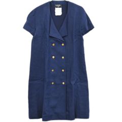 本物 シャネル CHANEL リネン シルク ワンピース チュニック スカート 半袖 40 ネイビー レディース 衣類 洋服 中古 【フォロー割】