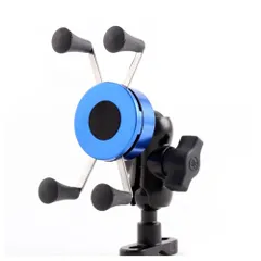 スマホスタンド バイク 用 スマホ ホルダー スマートフォン 携帯 マウント ハンドル 落下防止 360度 ブルー