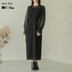 ドレス ワンピース 結婚式 オケージョンドレス パーティードレス ミモレ丈 ビスチェ風 フォーマル 20代 30代 レディース 黒 epic day 300068