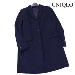 UNIQLO ユニクロ 秋冬 定番♪ ストライプ ウール カシミヤ チェスター コート Sz.M　レディース ネイビー