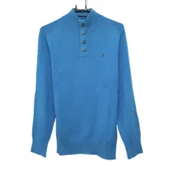 トミーヒルフィガー ハイネックセーター ライトブルー コットン100％ ニット 胸元ロゴ メンズ M ゴルフウェア Tommy Hilfiger Golf