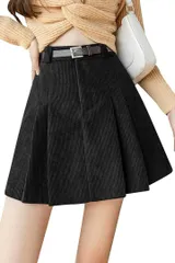 MITOTOMI ミニスカート プリーツスカート レディース インナー付き ベルト付き( ブラック,  M AShort)