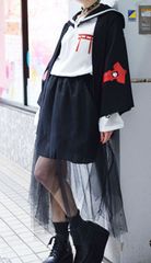 【ACDC】ロングチュール ミディ丈 ミモレ丈 黒　白 青文字系 かわいい　サブカル系