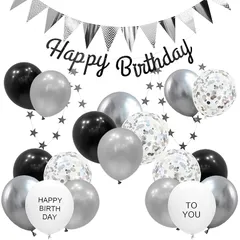 GRESATEK 誕生日 風船 バルーン シルバー 飾り付け バースデー 飾り happy birthday ガーランド 紙吹雪風船 パーティー 記念日 お祝い 子供 男 女 両面テープ リボン付き 1