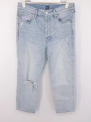 ◇ GAP ギャップ ボタンフライ ダメージ加工 デニム ジーンズ パンツ サイズ28 ライトブルー系 レディース E  【1303140002569】