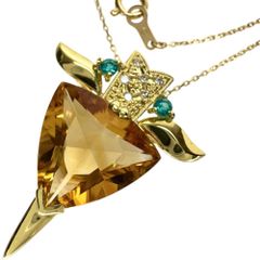 C.Bahn  シー・バーン刻印あり シトリン 4.56ct ダイヤモンド 0.06ct パライバトルマリン ネックレス K18ゴールド 18金  7.9g 42cm レディース 【中古】【真子質店】【NN】
