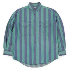 セントジョンズベイ ST JOHN'S BAY 90s 90年代 ストライプ柄 シャンブレー ボタンダウンシャツ BD 旧タグ 珍品 長袖 USA アメリカ ヴィンテージ 古着 メンズ シャツ グリーン ブルー M【中古】