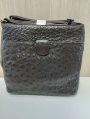 【中古品】 オーストリッチ ショルダーバッグダークブラウン レザー 現状品
