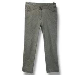 美品 伊太利屋 イタリヤ ストレッチパンツ 13号 LLくらい 総柄 モスグリーン系 NO 678163-1C 伸縮性 ビーズ 日本製 レディース 春 ゴーゴー古着マルイ草加店 鴻733