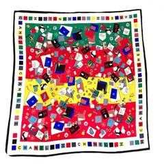 CHANEL シャネル シルク スカーフ ホワイト ブラック マルチ ココマーク