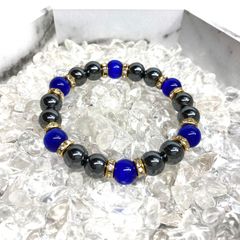 キャッツアイ(ダークブルー) ヘマタイト パワーストーン ブレスレット (ゴールド) メンズ・レディース　男性・女性　数珠ブレス 開運 [23]