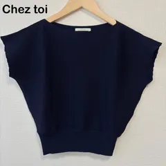 Chez toi ボートネックニット ドルマン 半袖 ネイビー フリーサイズのサムネイル