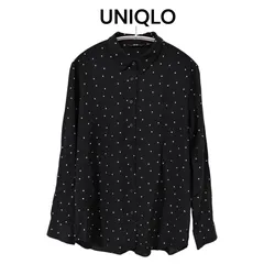 ユニクロ　UNIQLO  レーヨンプリントブラウス（ドット・長袖) L シャツ ブラック