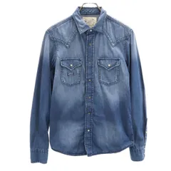 DIESEL ディーゼル 長袖 ヴィンテージ加工 シャンブレー ウエスタンシャツ M ウォッシュブルー メンズ 古着