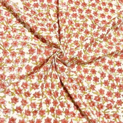【50cm単位】ホワイトレッドフラワーイエローつる　インド　ハンドブロックプリント生地　テキスタイル コットン