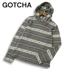 GOTCHA ガッチャ 秋冬 ロゴ刺繍★ フェアアイル ニット フーディー パーカー プルオーバー Sz.M メンズ 日本製 サーフ