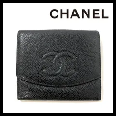 M【CHANEL】キャビアスキン ココマーク 二つ折り財布 ブラック/黒 Wホック コンパクトウォレット シャネル (58403IS4)