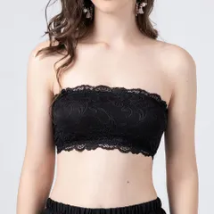 ☆ ブラック ☆ XLサイズ ☆ チューブトップブラ カップ付き シルク mmrbr125b チューブトップ ブラ ブラトップ  ブラジャー チューブブラ ストラップレス ストラップなし カップ付き ワイヤーなし 胸パッド レース 下着 ずれない ノンワイヤー