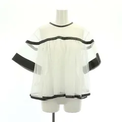 ノワールケイニノミヤ  kei ninomiya AD2017 フェイクレザーパイピングチュールブラウス 半袖 バックファスナー XS 黒 ブラック 白 ホワイト /YQ ■OS ■SHのサムネイル