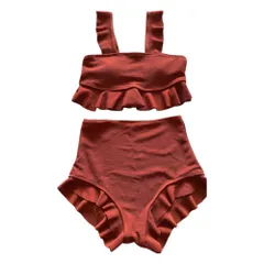 ☆ ダークレッド ☆ Mサイズ ☆ 水着 レディース 露出控えめ 水着 レディース ビキニ セパレート タンキニ スイムウェア レディース水着 2点セット セット 上下 トップス ショートパンツ かわいい フリル ハイウエスト ワイヤーなし 水泳 水遊び