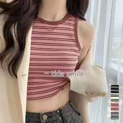 クロップド丈 タンクトップ ボーダー柄