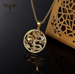 【普通郵便発送】 コイン型 龍ネックレストップのみ ドラゴン アクセサリー ペンダントトップ